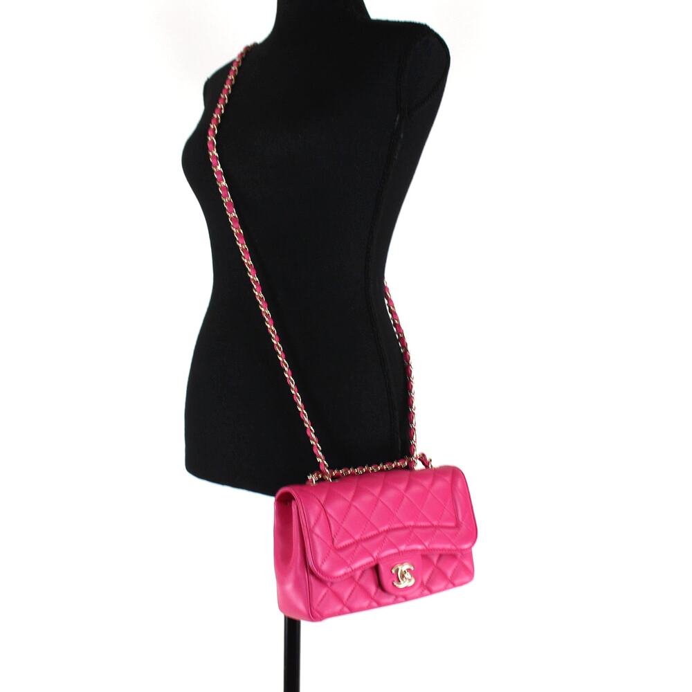 CHANEL Mini Pink Quilted Lambskin Mademoiselle Chic Mini Flap Bag Gold CC Logo - Picture 2 of 11